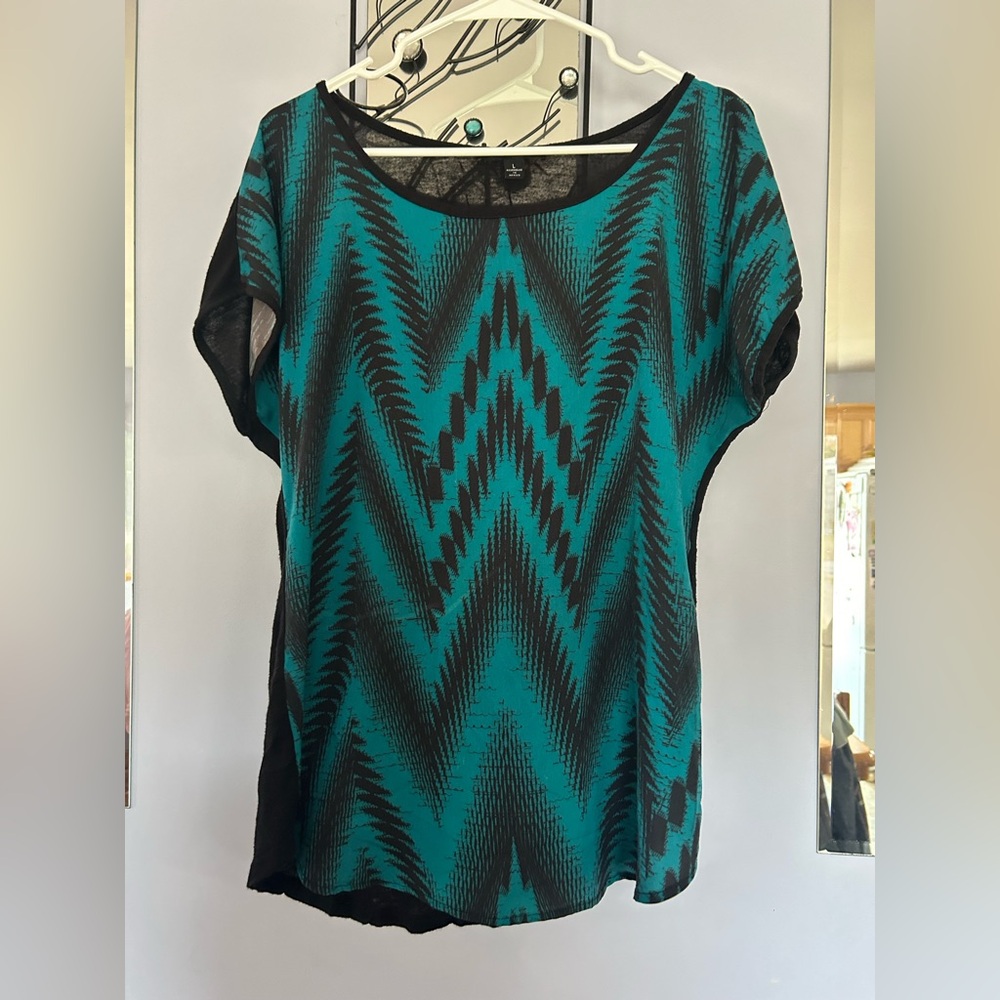 Teal and Black Patterned Women's Top